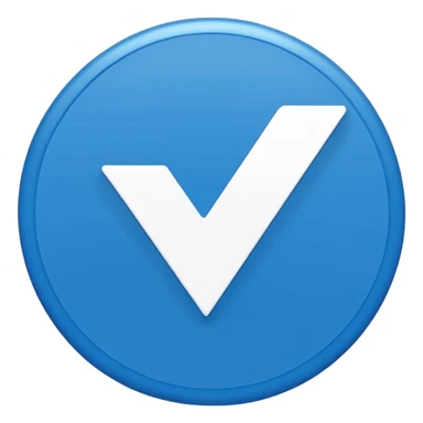 A small, flat emoji-style blue verification checkmark, inspired by TikTok’s verified badge. Solid bright blue circle with a crisp white checkmark in the center. Minimalist design, smooth edges, high contrast, transparent background, vector-style, centered, clean emoji look, no text, no shadows. sticker