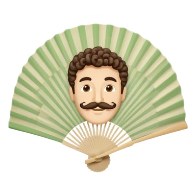 Paper hand fan with Italian man face with curly mustache printed on the fan surface sticker