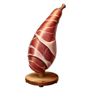 _cinematic-realistic-spanish-ham-leg,-depicted-as-a-massive,-cured-leg-of-jamón-serrano-(ham)-with-a-deep-reddish-brown-hue,-intricately-marbled-and-slightly-glossy-with-age,-elegantly-displayed-on-a-rustic-wooden-stand-and-bathed-in-warm sticker