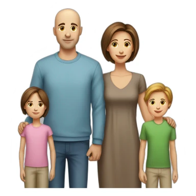family of 5 persons mother has brown hair father is bald and the kids are tall sticker