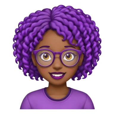 nerd emoji like with glasses showing only her buck teeth but it’s a black girl with purple black curly hair sticker