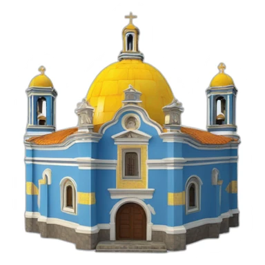 Catholic Temple from La Piedad Michoacan like church of Santa Maria del Fiore with one big dome with tiles yellow and blue in 3D animation effect sticker