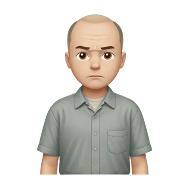 Carl from Sling Blade, serious expression, recognizable features, neutral background, full body, chin sticking out, slouching posture, no glasses, shirt with collar,  side view, the 4th image is good. show his entire body, he is standing. we see him from the side sticker