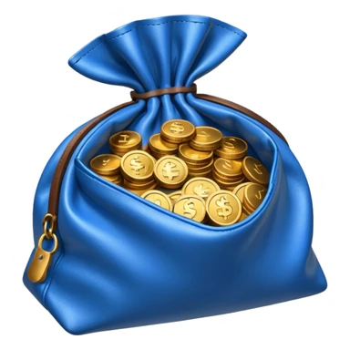 blue coins inside an opened brown money bag  sticker