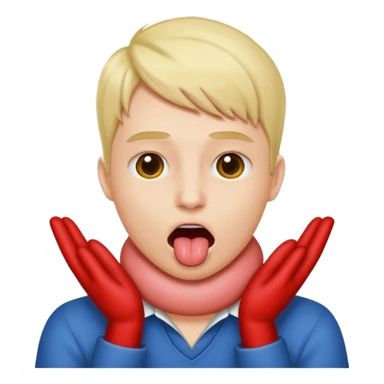 Person with their two hands around their neck, with their tongue sticking out sticker