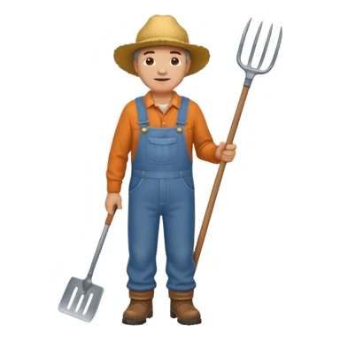 Farmer with Straw Hat
A middle-aged farmer wearing overalls and boots, holding a pitchfork or a bundle of hay. sticker