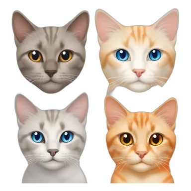 three cats, one grey lynx point siamese cat with blue eyes, one orange and white tabby cat, and one all orange cat with orange eyes sticker