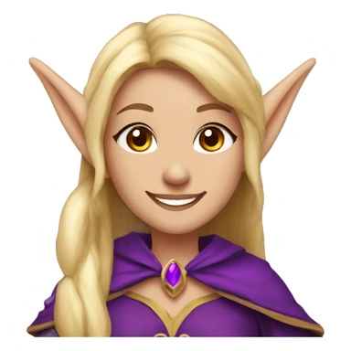 Noble female Elf with Elf ears and blonde hair and purple robes smiling sticker