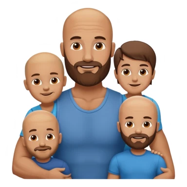 Happy Muscular Bald beard men with his wife long brown hair and 3 sons sticker