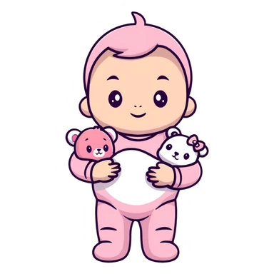 adorable baby in pastel pink outfit with pink teddy bear sticker