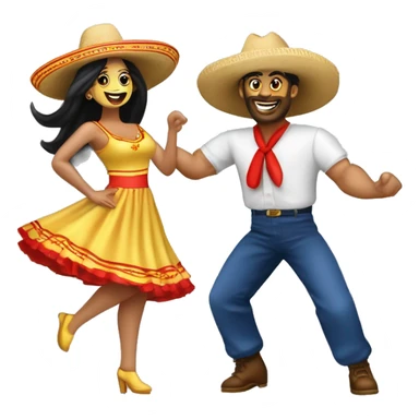 pareja de hombre y mujer bailando danza folcórica chilena llamada cueca. El hombre usa sombrero de huaso y la mujer usa vestido  sticker