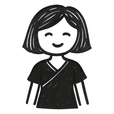 a girl with bob cut brown hair, white skin, wearing a black Indian dress, in a hand-drawn style sticker