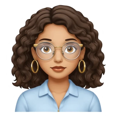 Make a girl with dark brown wavy hair and brown eyes she's tan latina and she has clear glasses and small hold hoop earings sticker