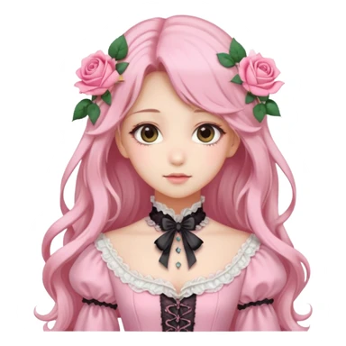Gorgeous pastel anime lady with long hair and pink victorian style clothes and roses sticker