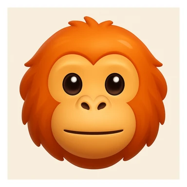 Make a more iOS emoji-like image that looks exactly like the reference: orangutan face, 3D, shiny, smooth gradients, soft shadows, and a friendly emoji look. Add a subtle highlight to the fur. The style should mimic the iOS emoji style with smooth shading and a friendly expression. sticker