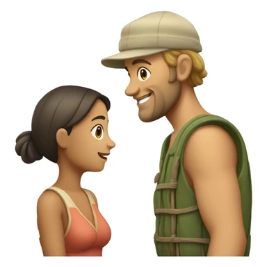Caucasian fisherman no beard and no mustache in love with Philippine island girl on an island sticker