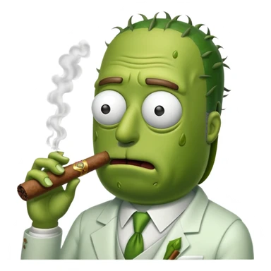 Pickle Rick smoking a cigar sticker