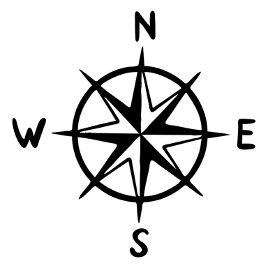 A simple compass with cardinal directions N, S, E, W and a needle pointing north sticker