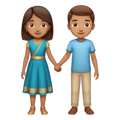 Indian boy and girl holding hands, boy lighter brown, girl medium brown, both children age 5-6, cheerful expressions sticker