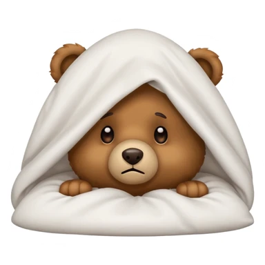 Scared teddy bear hiding under covers sticker