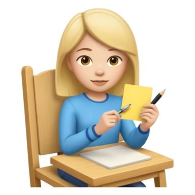 Memoji girl sitting on a chair writing on a sticky note sticker