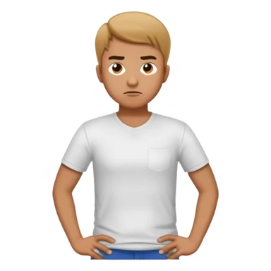 Man standing with his hands on his hips with an annoyed look on his face. His body is turned slightly to the side sticker