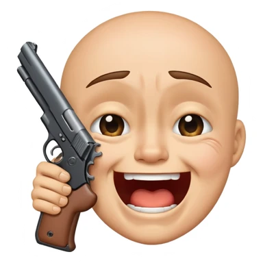 Gun pointing to a laughing face that’s crying sticker