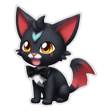 Shiny Dark Cool Shy Edgy Black beautiful ethereal fantasy Kawaii Sona Litten-Fakemon-cat-animal with edgy bat-ears bow tie black emo-mane vtuber model Full Body sticker