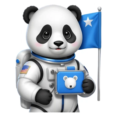 a panda in space suit, holding blue rectangle flag sticker