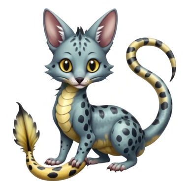 Realistic Flurry furry scary slimy oily glossy wet gloomy dusky scaly sergal-serval-possum-sphynx-Koi-sergal-fusion-animal-hybrid-creature with a snake-tail sticker