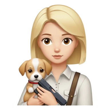 Blonde girl with brown eyes holding a glock and a puppy sticker