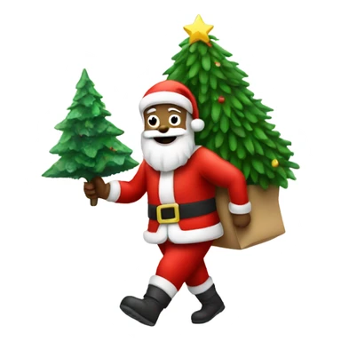 Santa carries a Christmas tree sticker