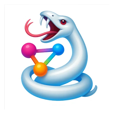 Transform the image into a 3D, colorful logo featuring a white snake intertwined with network nodes. Use vibrant colors and make it shiny and dimensional, inspired by the reference image. sticker