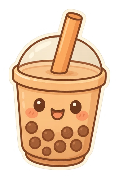 chibi sticker-style bubble tea, cute and exaggerated sticker