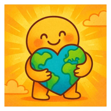 a cute figure hugging a heart-shaped globe, cheerful and warm, bright and joyful colors sticker