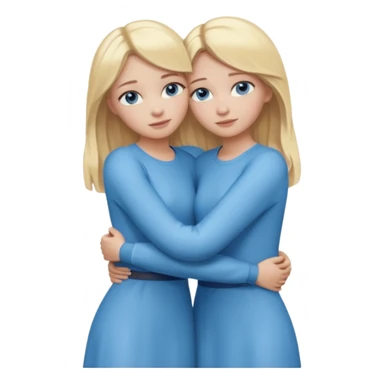 cinematic realistic two sisters with blonde hair and blue eyes hugging, full body sticker