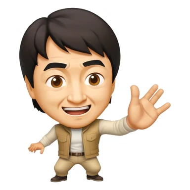 Cinematic Realistic Jackie Chan Pop Culture Emoji, depicted with playful agility and charismatic charm rendered with lifelike textures and vibrant, action‚Äêpacked lighting. sticker