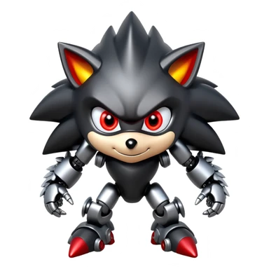 Robotic black Shadow the Hedgehog with metallic body, glowing red eyes, and mechanical quills sticker