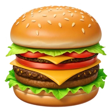 A 3D cartoon cheeseburger with lettuce, tomato, and sesame bun, soft texture, realistic Memoji-style rendering. sticker
