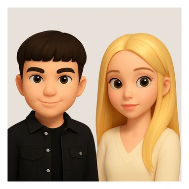Place these two 3d-emoji style characters side by side on one image, as two separate emojis, no interaction, neutral background sticker