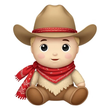 A cuddly baby cowboy plush toy with a red bandana and chubby cheeks sticker