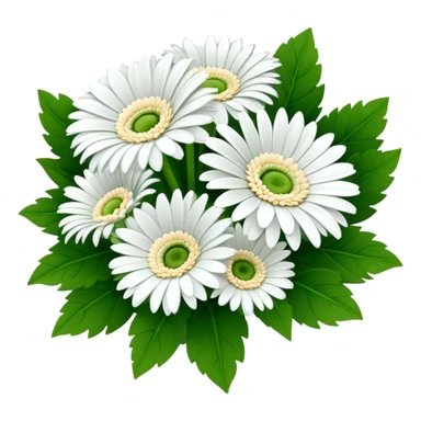 bouquet White Gerbera Daisy, luxuriant, leaf, bud sticker