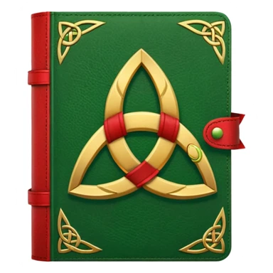 a green closed book with a golden triquetra on it with a red ribbon between the paged sticker