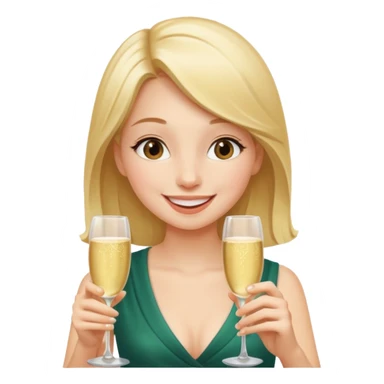 A shy young woman gently takes her first small sip of champagne, smiling with excitement. sticker
