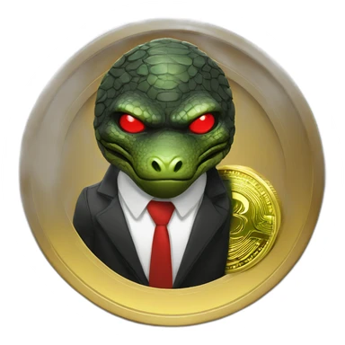 Reptiloid in black suite with red laser eyes on the gold coin sticker