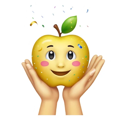 yellow Apple emoji-style hand making a celebratory gesture, '304' subtly incorporated, surrounded by festive confetti and sparkles sticker