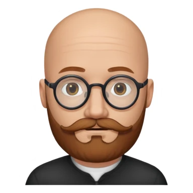 emoji 32-year-old white man, bald with a chestnut beard and mustache, small head with round black glasses. sticker