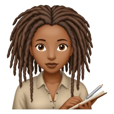 Black woman with locs writing  sticker