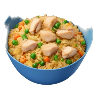 Fried rice with chicken and vegetables in a blue bowl sticker