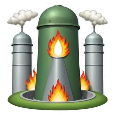 green landscape with sun in top of the background, there is a grey missile silo hatch open, and the top two thirds of a white nuclear missile launching out of the silo is shown sticker